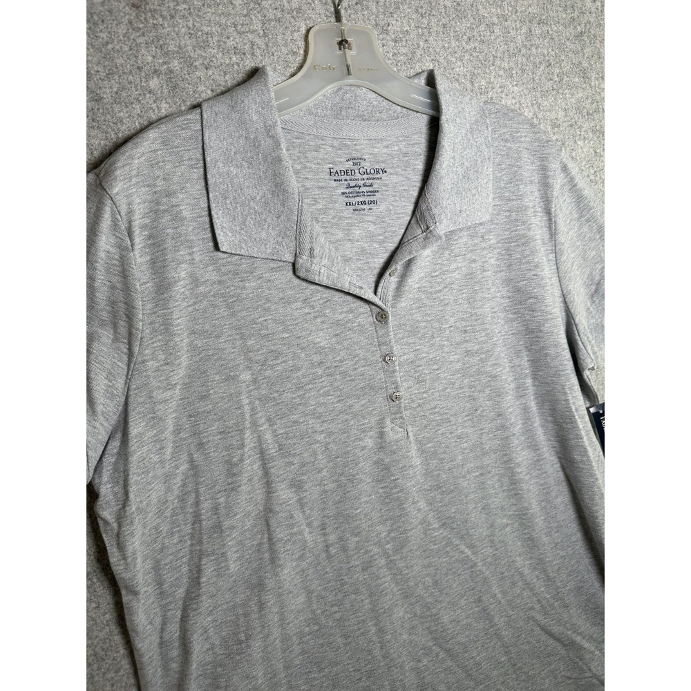 New Faded Glory XXL Womens Polo Shirt Short Sleeve Collared Stretch Heather Gray - Picture 2 of 8